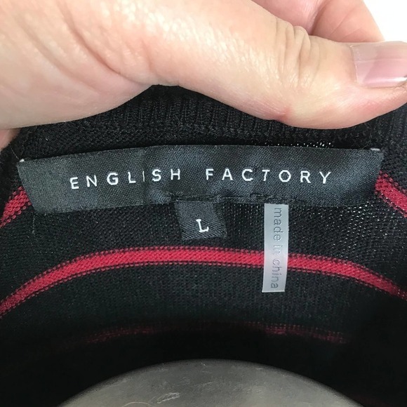 English Factory Black/Red Stripe Midi Sweater Dress With Tulle Skirt L - Picture 6 of 10